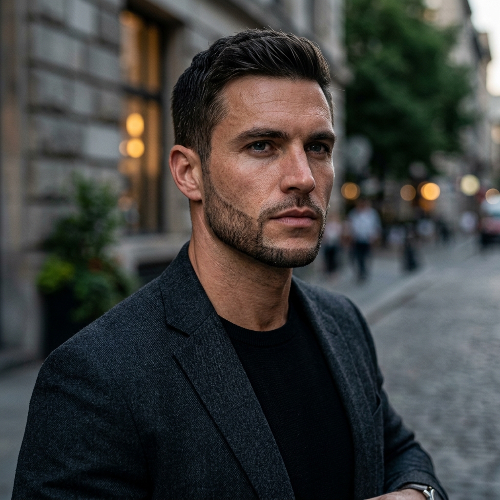 Barba fina no contorno do rosto estilo chin strap