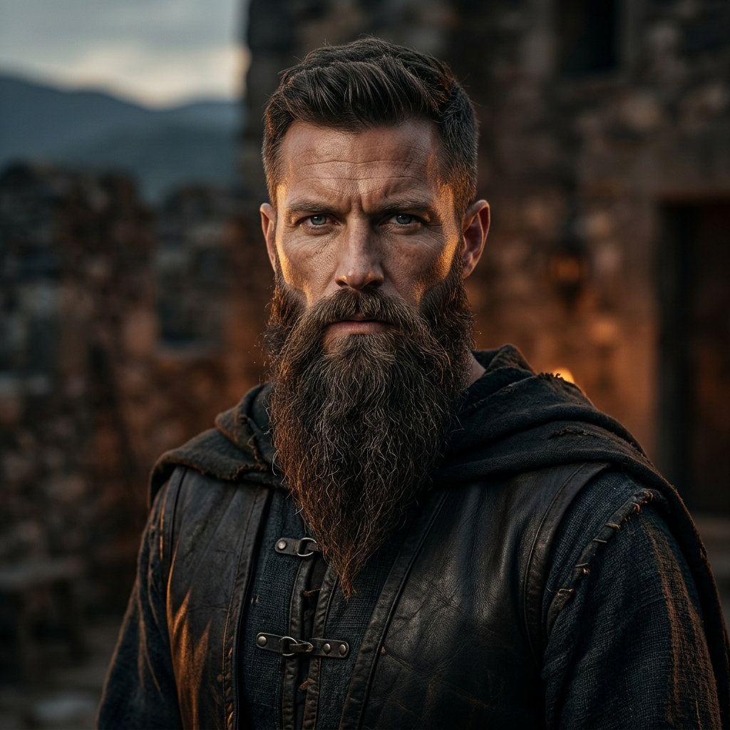 Barba espartana com maxilar definido e queixo pontudo