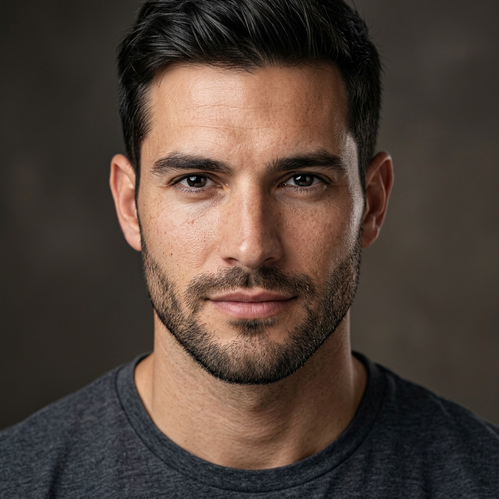 Visual masculino com barba por fazer sombreada