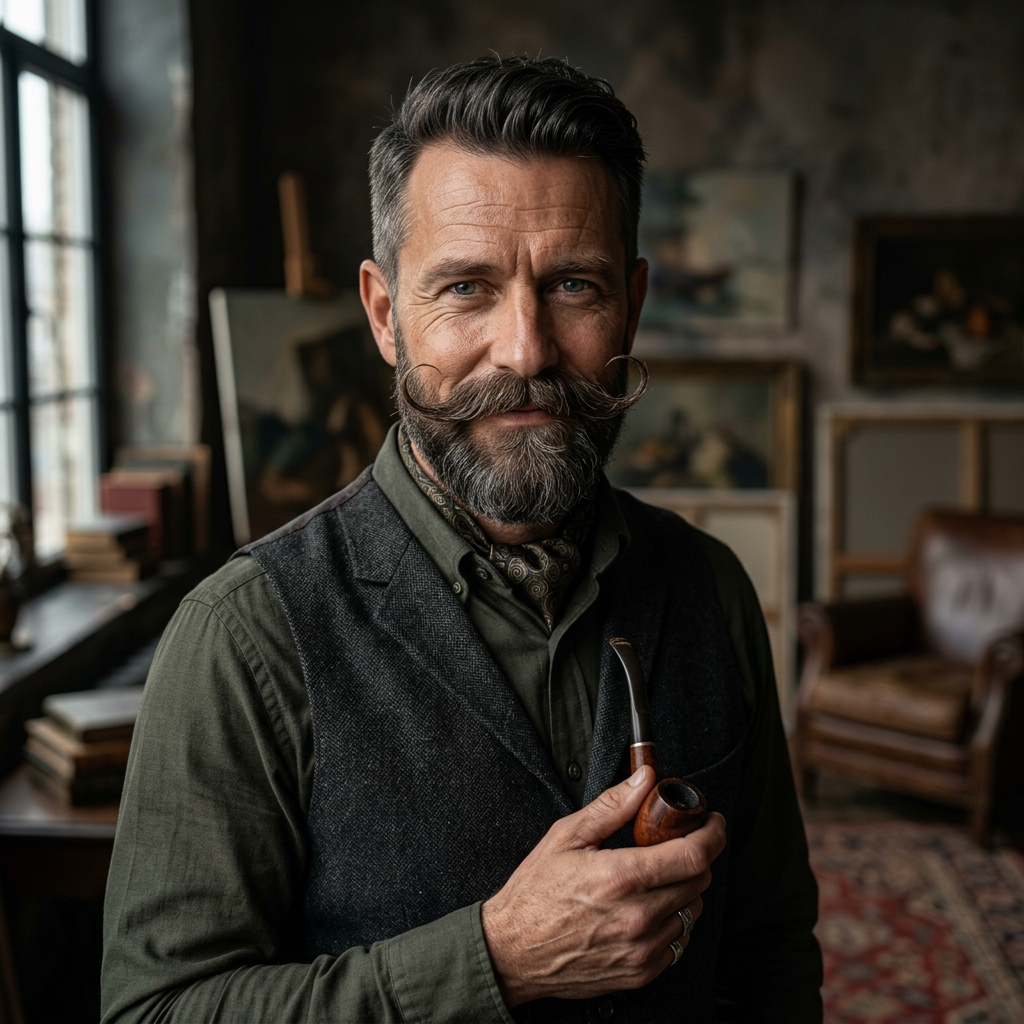 Barba estilo Verdi com bigode estilizado