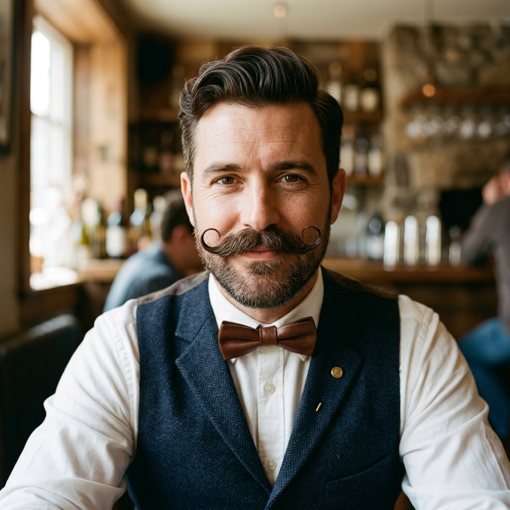 Bigode estilo guidão handlebar enrolado nas pontas