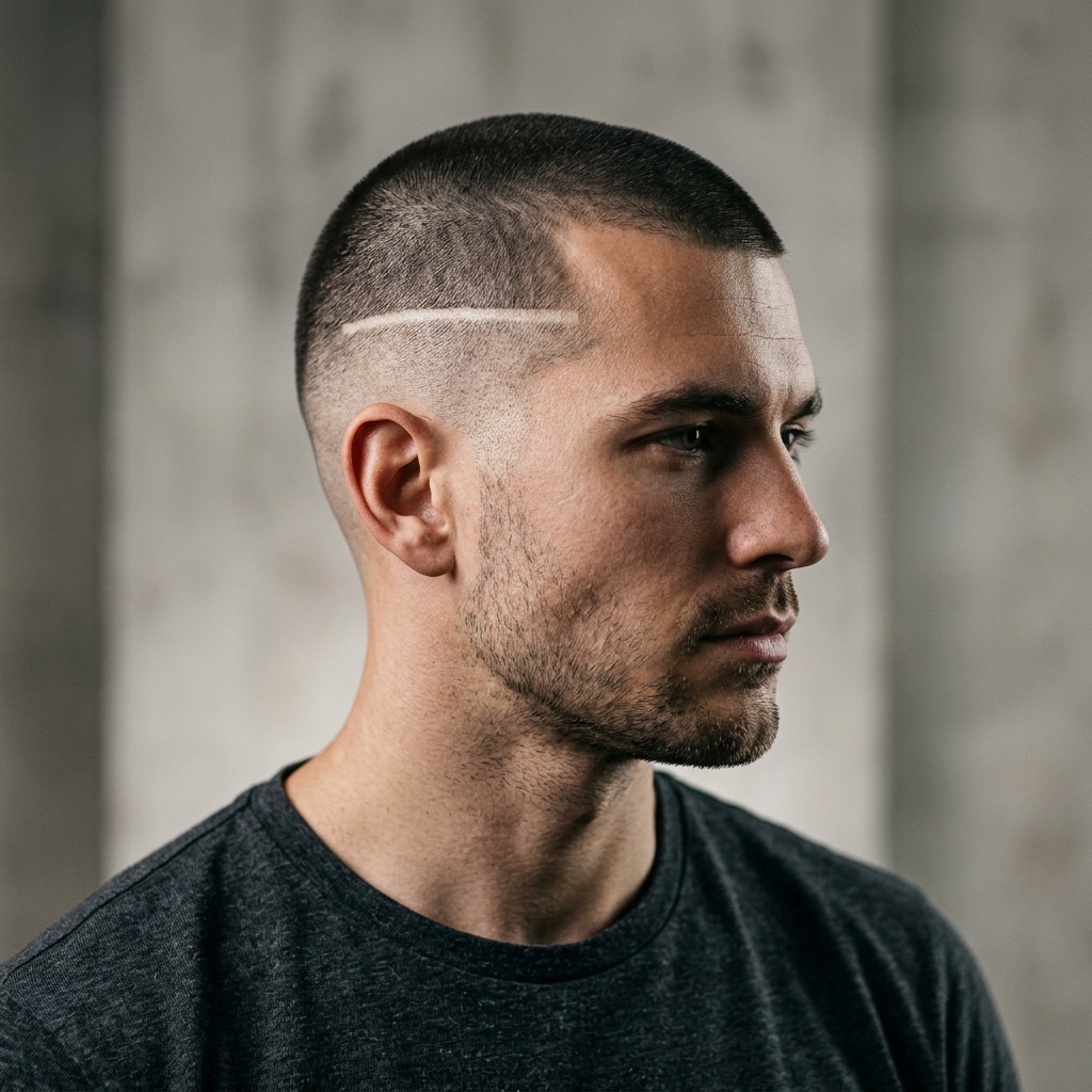 Buzz cut masculino com risca de navalha
