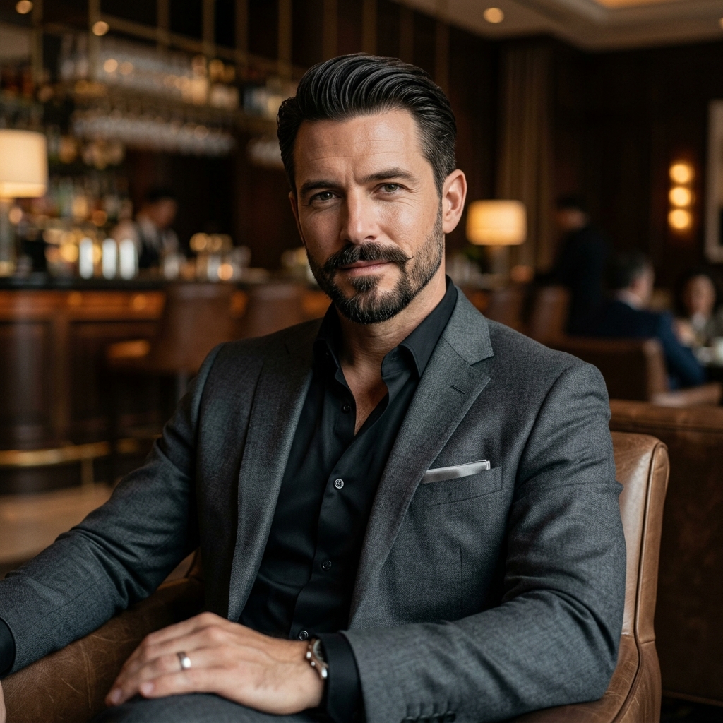 Cavanhaque estendido sem costeletas estilo hollywood