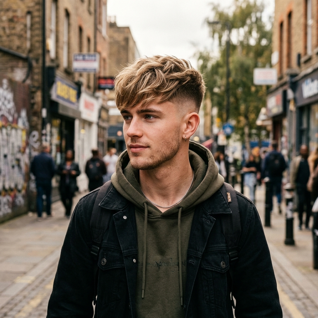 Cabelo masculino com franja e degradê