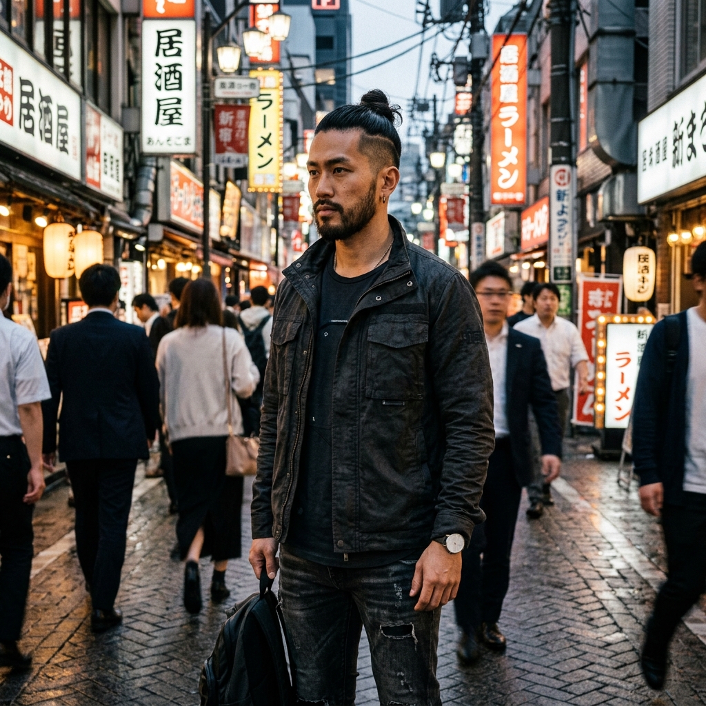 Man bun undercut samurai