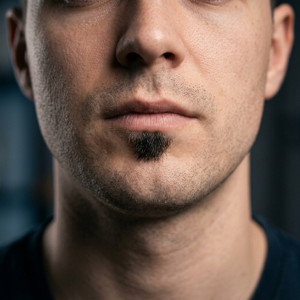 Homem com estilo de barba mosca soul patch