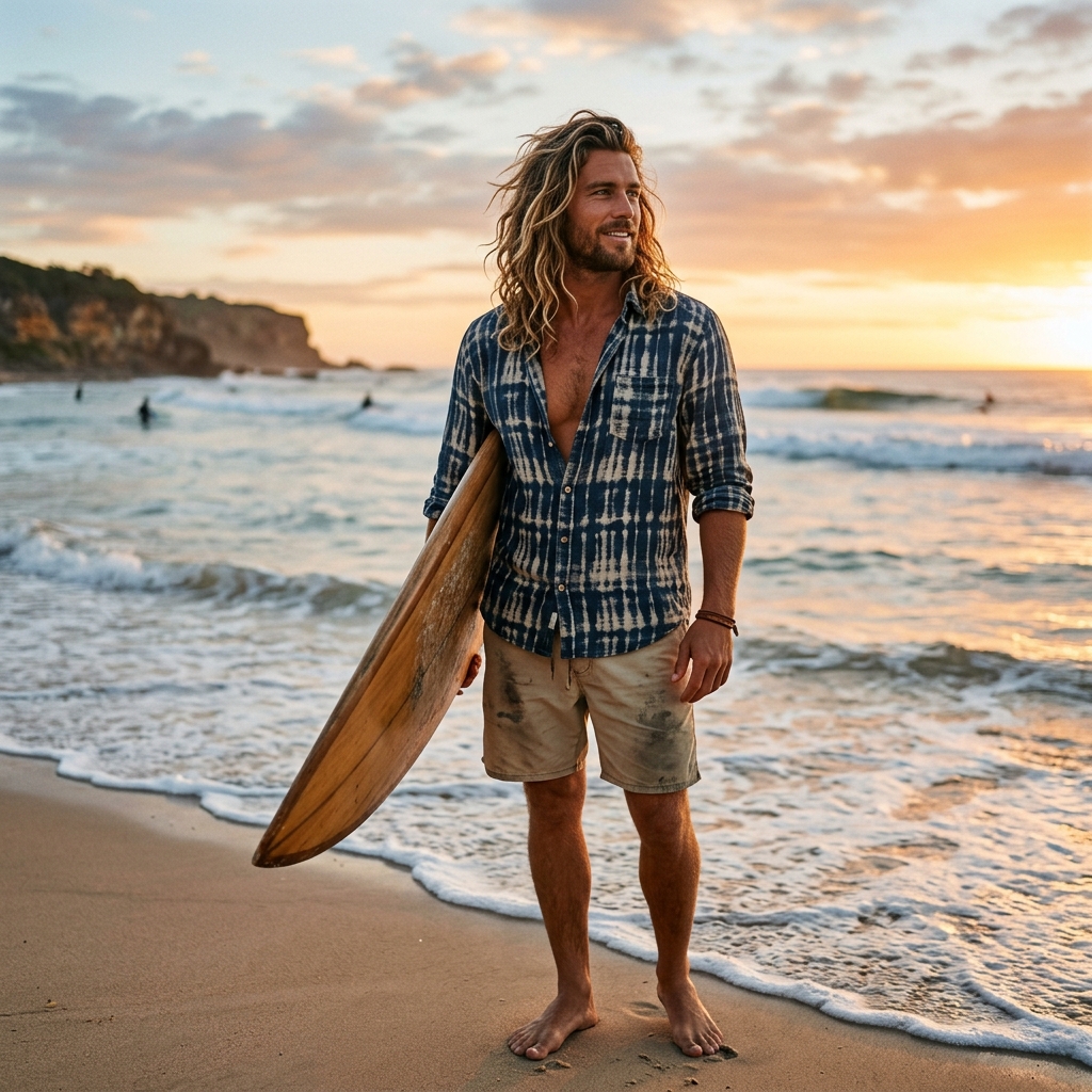 Cabelo longo masculino estilo surfista